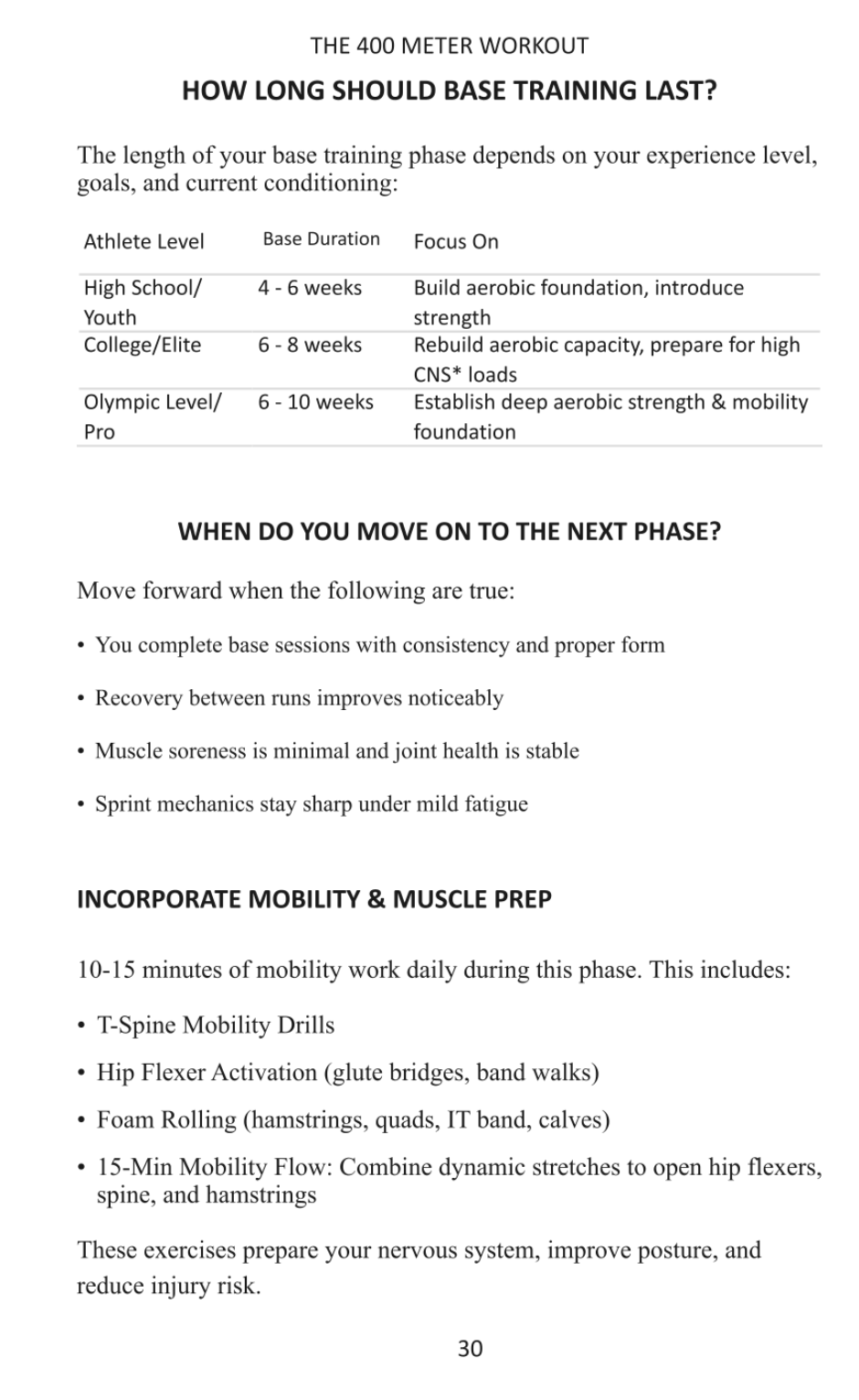 Base Training length excerpt sheet
